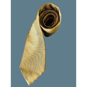 Brooks Brothers 346 PURE SILK Tie Gold Ribbed Blue White Dots